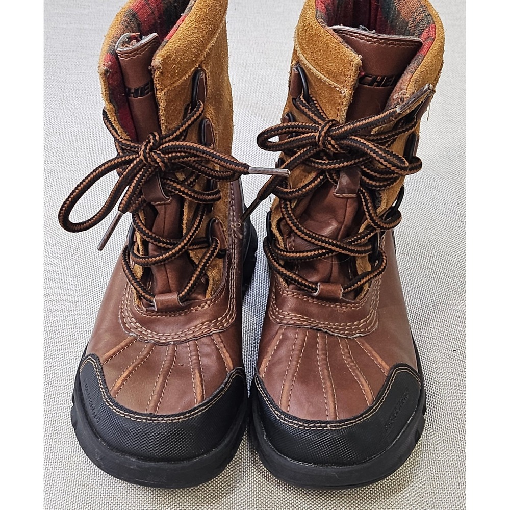 Skechers Duck Boots Youth 1 Brown Water Resistant Leather Suede Winter SN 93867L